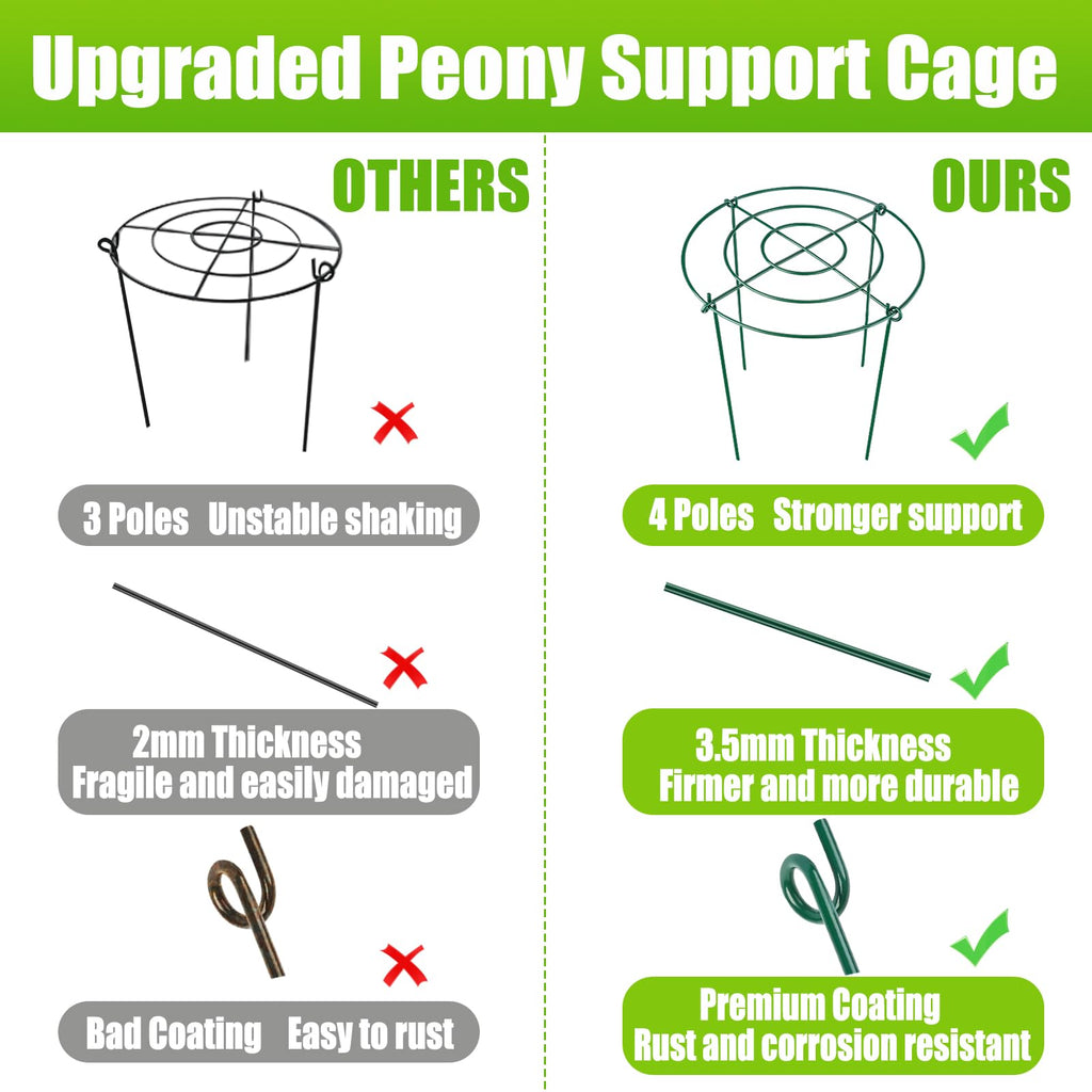 MJZ 4 Pack Peony Cages and Supports, 11.5" Dx16 H Metal Plant Supports