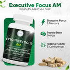 Executive Focus AM Nootropic Brain Supplement – Memory, Focus & Mental Clarity Support – Clean Energy Without Jitters – Cognitive Boost for Attention & Productivity – 30 Day Capsules
