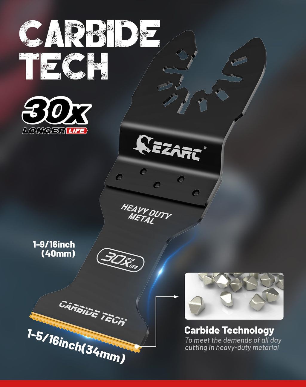 EZARC Carbide Oscillating Saw Blades, Multitool Blades Quick Release for Hard Material, Hardened Metal, Nails, Bolts and Screws, 10-Pack