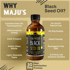 MAJU Black Seed Oil - 3 Times Thymoquinone, Cold-Pressed, 100% Turkish Black Cumin Seed Oil, Liquid Pure Blackseed, Glass Bottle, 8 oz