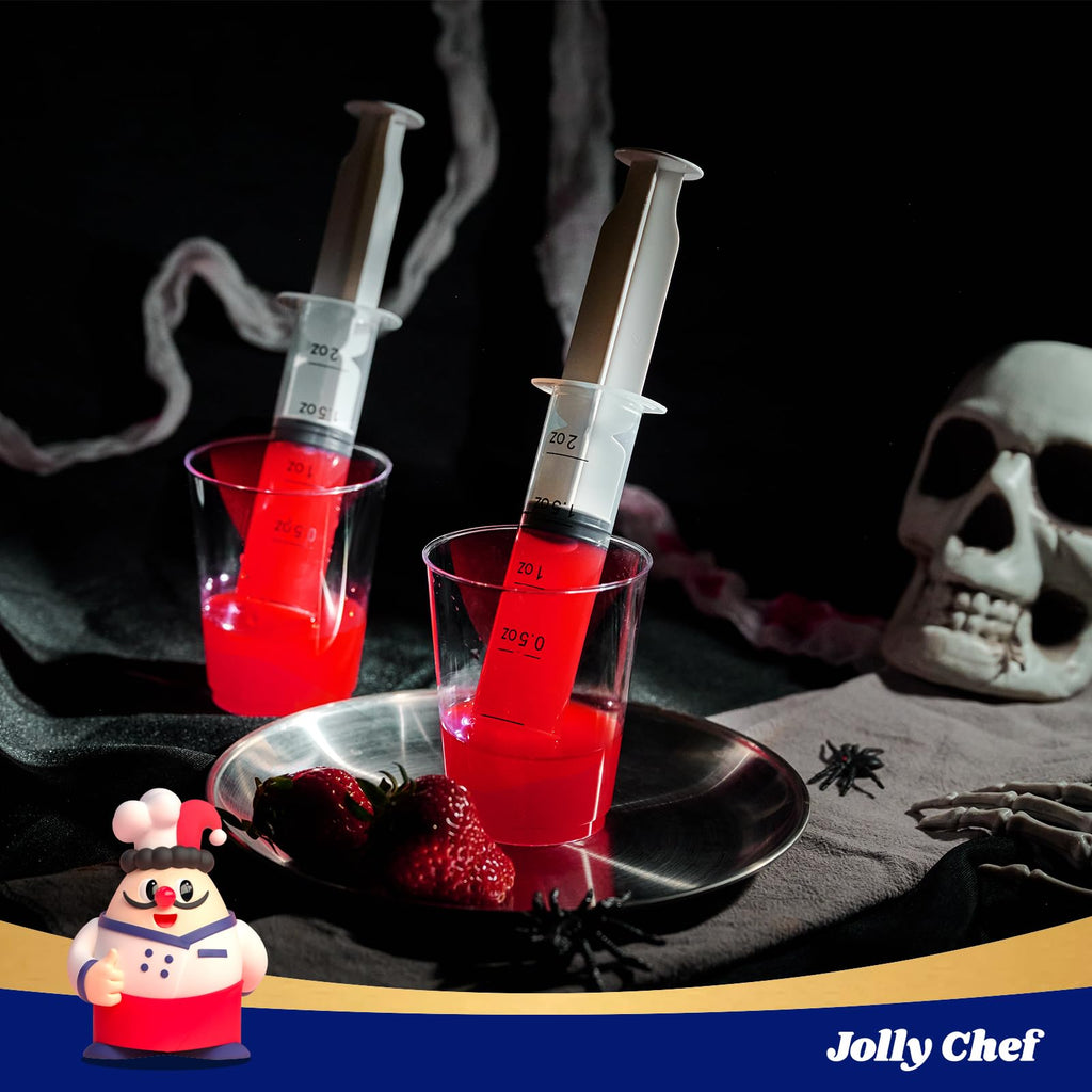 JOLLY CHEF 60 Pack Jelly Shot Syringes with Lids 2 oz Containers