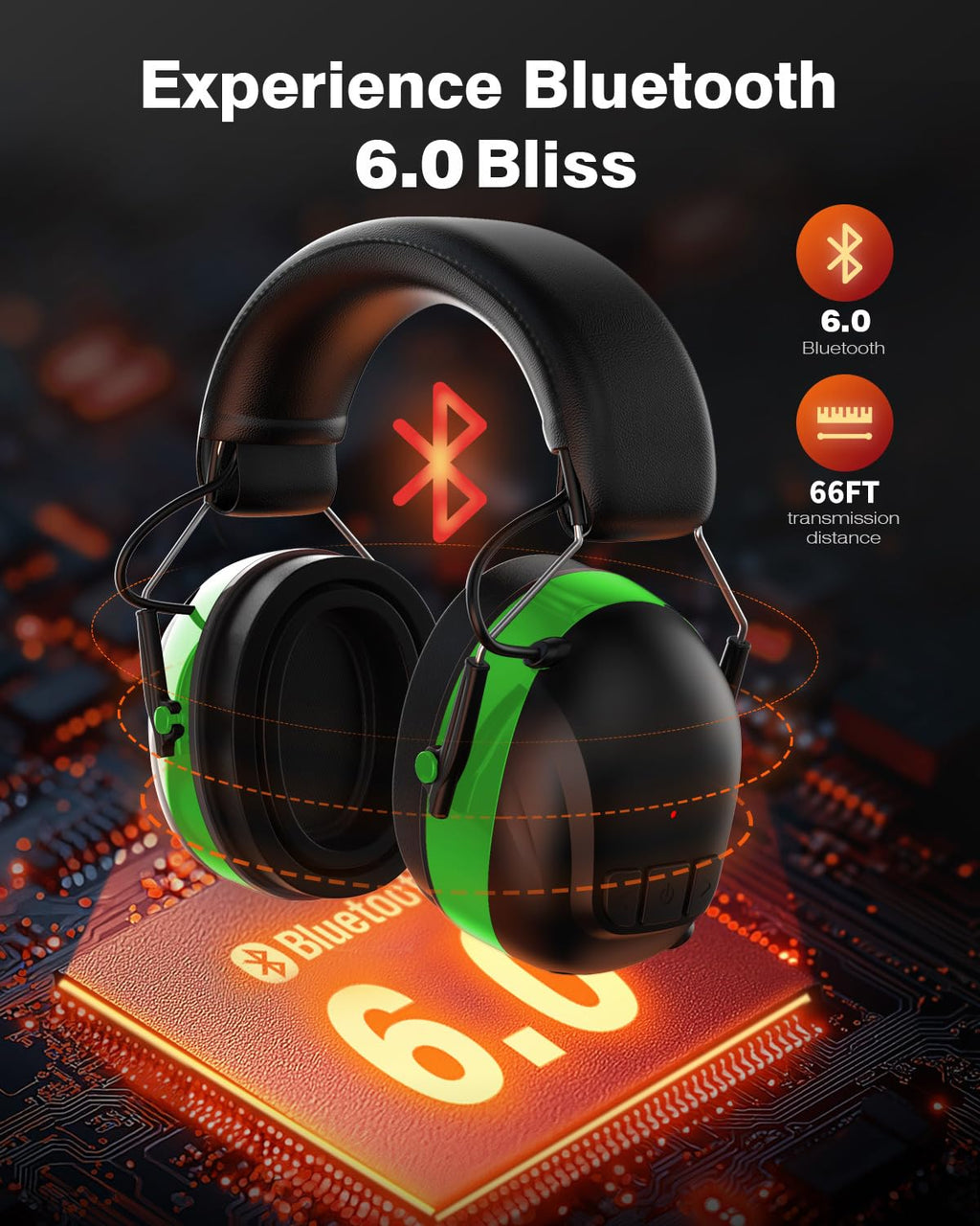 Qozybuds Bluetooth 6.0 Hearing Protection Headphones with 120H Working Time, 30dB SNR, Superior Stereo Sound Quality, Larger Buttons for Easy Operation, Safety Ear Muffs for Lawn Mowing, Workshops