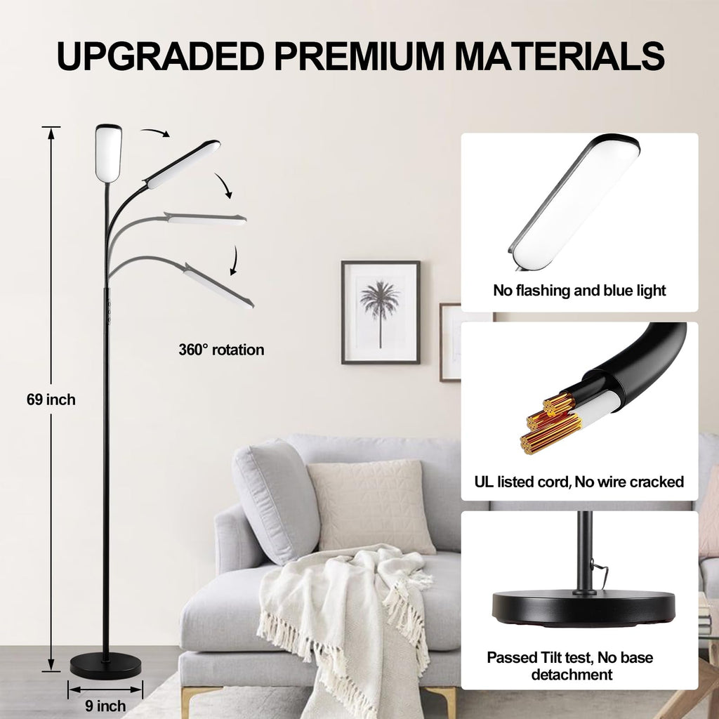 marctronic Floor Lamp 2 Pack, 18W 1800LM Bright LED Floor Lamp with 2 Remotes & Works with Smart Plug, Dimmable Timing Eye Caring Standing Reading Floor Lamps for Living Room Bedroom Office