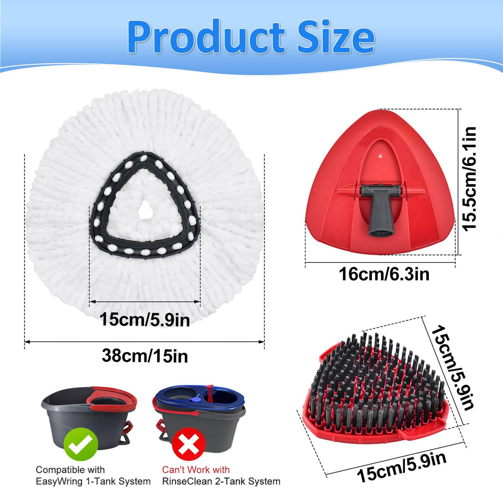 Mop Heads Replacements for Ocedar, Mop Replace Head for O Cedar EasyWring 1-Tank Spin Mop, 6 Mop Heads Include 3 Microfiber Mop Refills, 2 Upgrade Scrubber Mop Head, 1 Mop Base for O-Cedar Mop