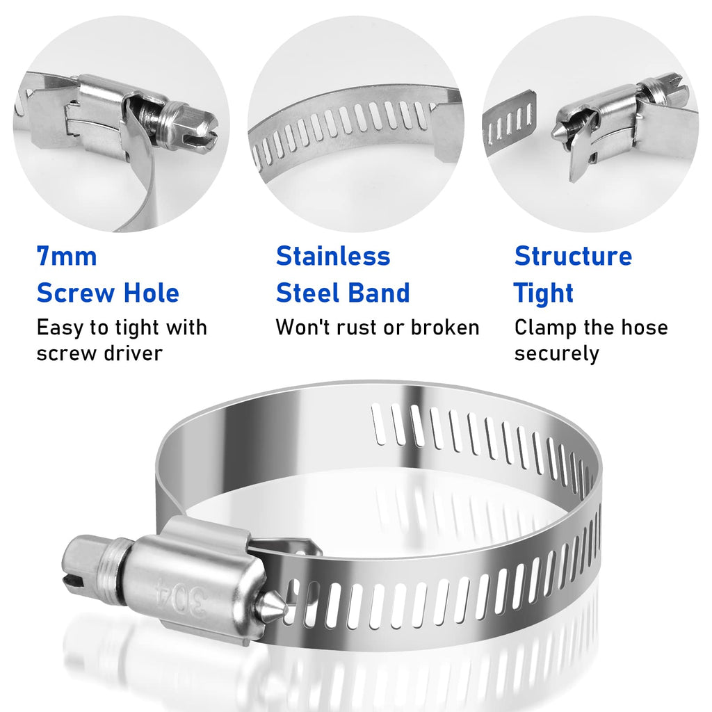 Hose Clamp 3/8 Inch, 20 Pcs Stainless Steel Hose Clamps for 1/4 Inch to 3/8 Inch hose pipe Adjustable Worm Grear Hose Clmaps for Fuel Lines, Radiator, Automotive, Mechanical