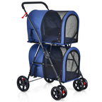 Giantex Double Pet Stroller with 2 Detachable Carrier Bags, Safety Belt, 4 Lockable Wheels, Folding Cat & Dog Stroller for Small Medium Pets, Cats Dogs Puppy Travel Strolling Cart (Navy)