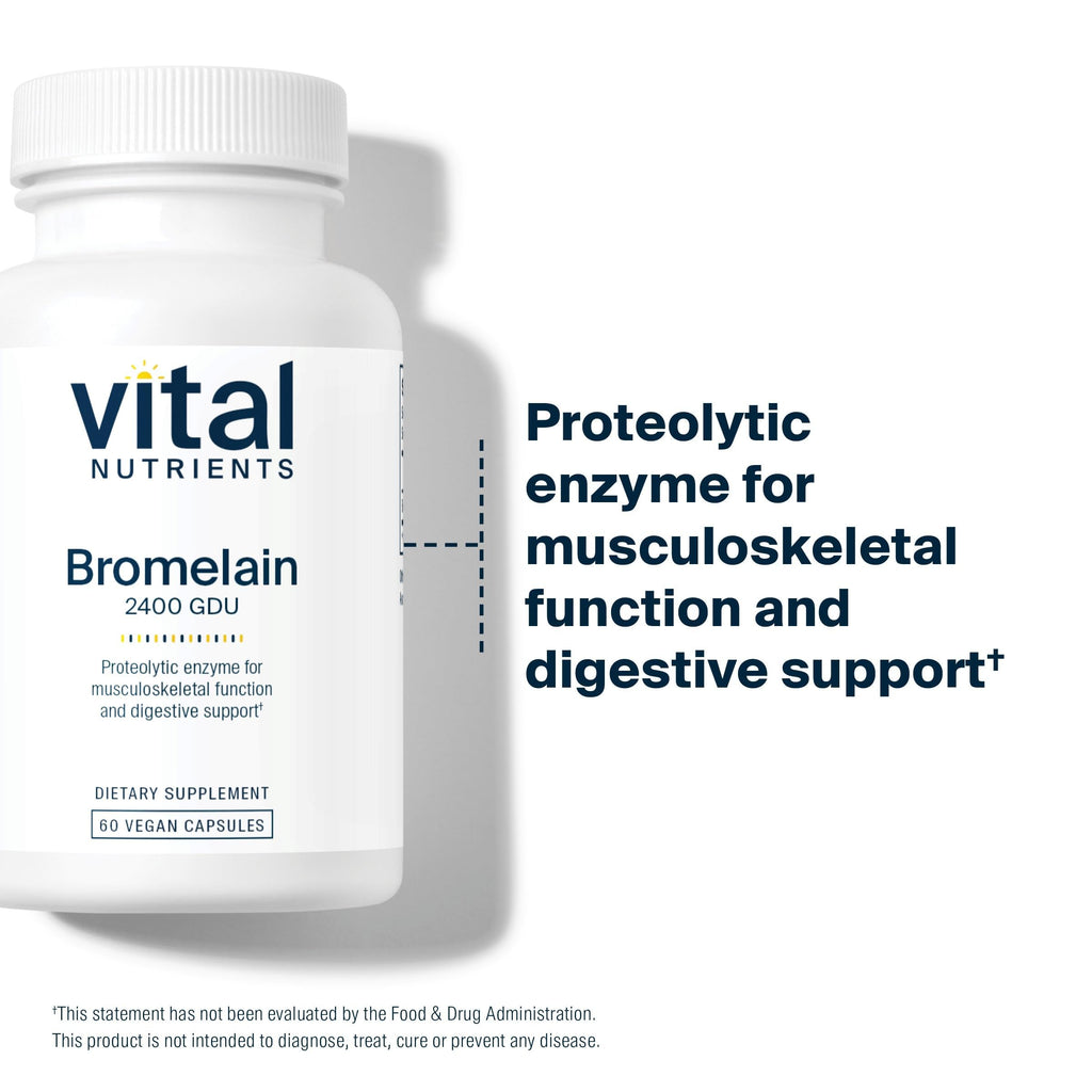 Vital Nutrients Bromelain 2400 GDU - Vegan Bromelain Supplement to Support Protein Digestion* - Digestive Enzyme from Pineapple - Gluten, Dairy, Soy Free - Non-GMO - 60 Capsules