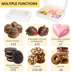 TOMNK 80pcs Cookie Boxes with Window, 12x8x2.5 Inches 4 Style Bakery Boxes, Large White Treat Containers for Chocolate Strawberries, Cakes, Donuts, Muffins and Pastries