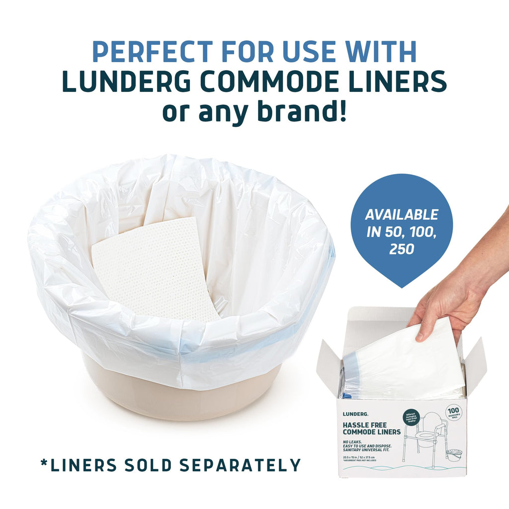 Lunderg Super Absorbent Commode Pads - Medical Grade Value Pack 100 Count - for Disposable Bedside Commode Liners, Adult Chairs, Portable Buckets & Camping Toilet Bags - Unscented