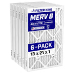 Filter King 13x21x1 Air Filter (MERV 8) (6-Pack) Dust & Allergy Control AC Furnace Filters, MADE IN USA, HVAC, Pleated, Electrostatic (Actual Size: 13 x 21 x .75)