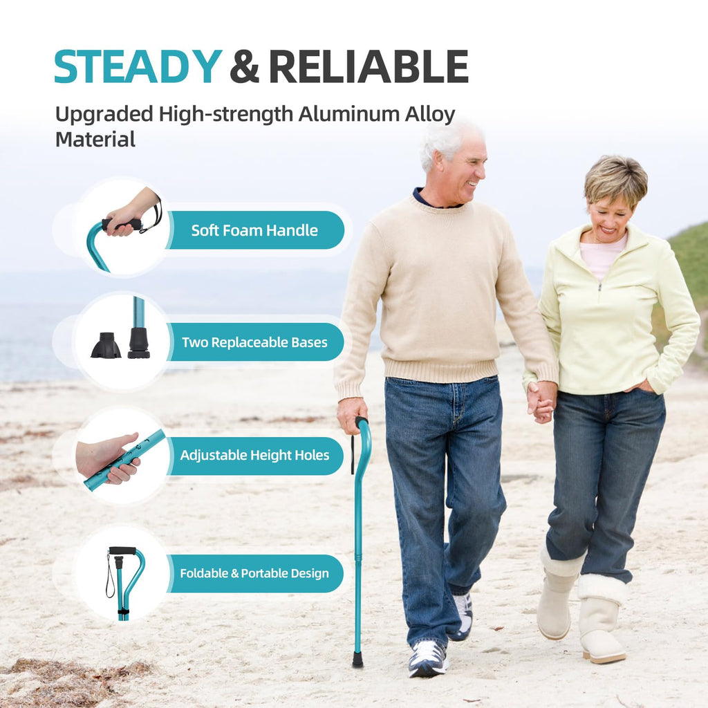 BeneCane Walking Cane for Men & Women Adjustable Cane with Offset Soft Cushioned Handle -Portable Lightweight Sturdy Mobility Walker Aid for Elderly, Seniors Collapsible Cane Blue
