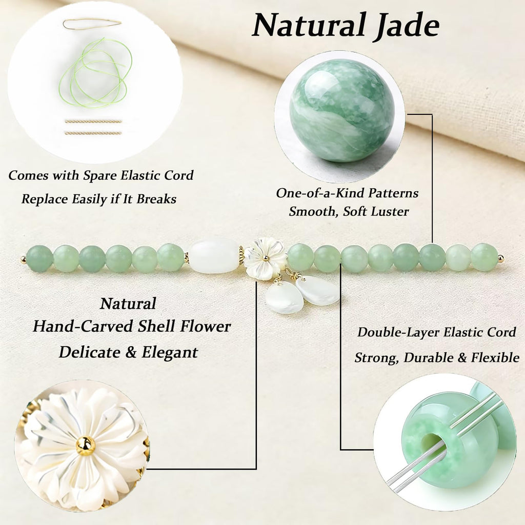 HL1971 Natural Jade Bracelet for Women Gradient Green Jade Bead Elastic Bracelet, Suitable for Christmas, Thanksgiving