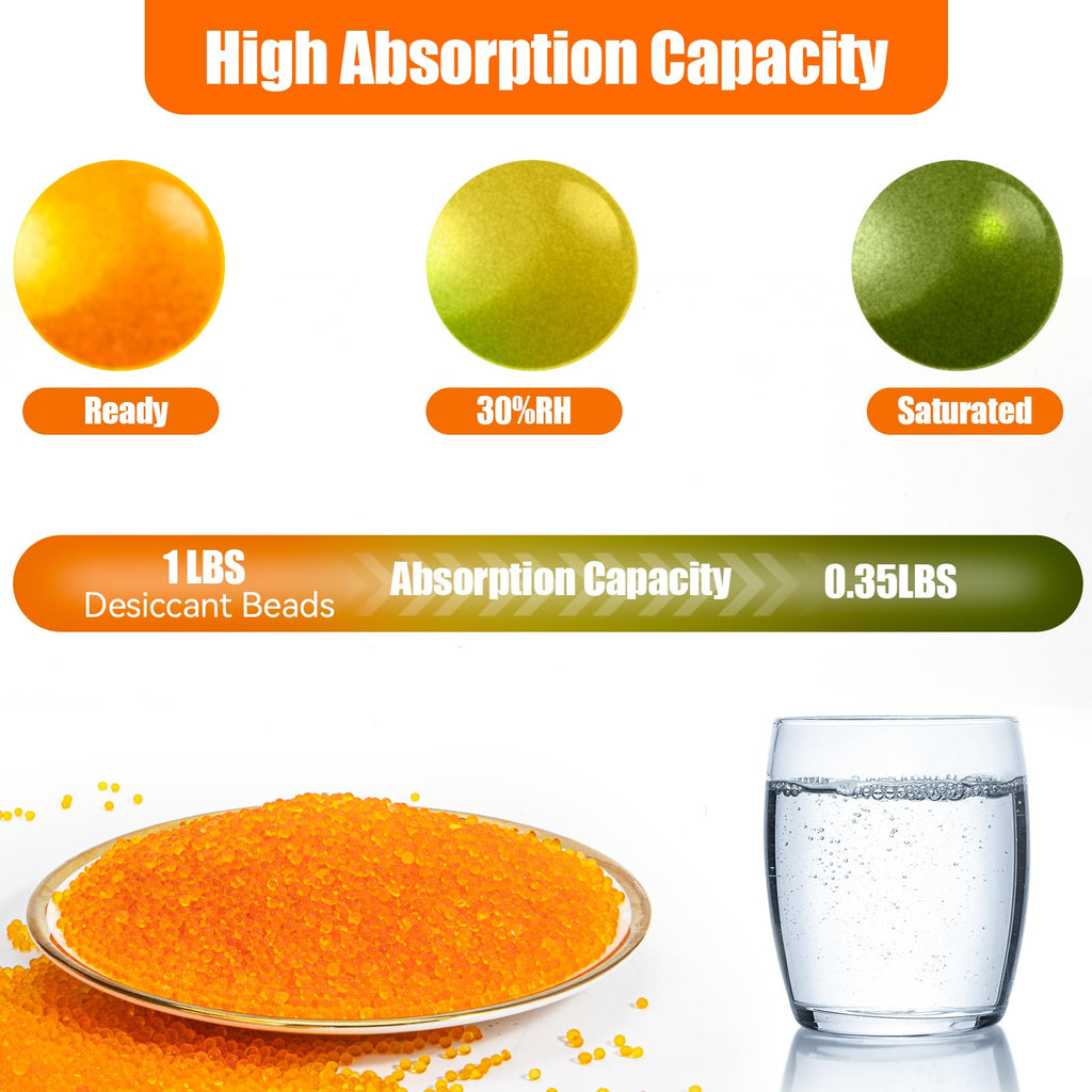 8LBS Silica Gel Desiccant Beads, Premium Orange Indicating Reusable Desiccant Bulk, Industry 3-5 mm Silica Beads Dehumidifier for 3D Filament, Electronic Devices, Camera, Jewelry, Safe (10PCS Bags)