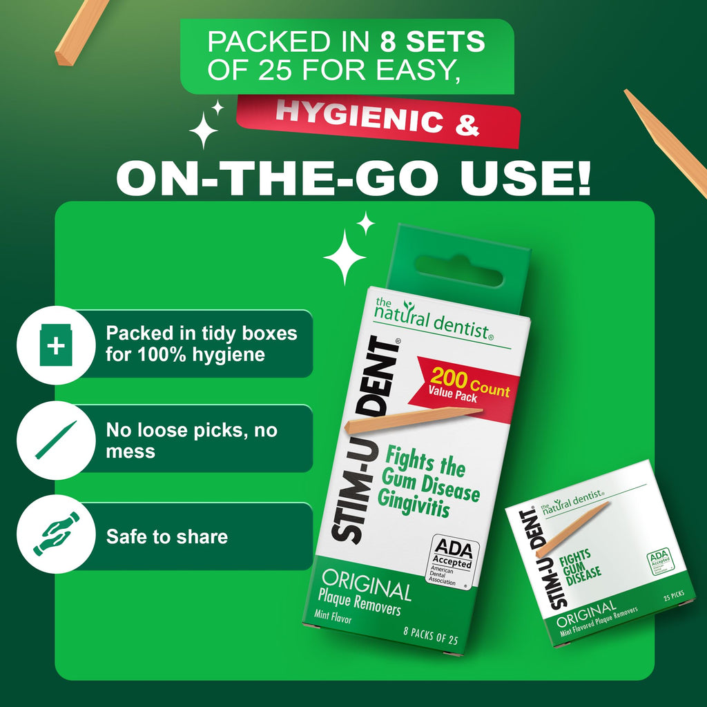 The Natural Dentist Stim-U-Dent Mint Dental Picks, Wooden Toothpicks for Food & Plaque Removal, Travel-Friendly, 48 Packs of 25 (2400 Picks)