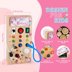 Unicorn Wooden Busy Board Sensory Toys with 8 LED Light switches,Christmas Travel Toys Montessori Toys for 1 Year Old Babies Toodler