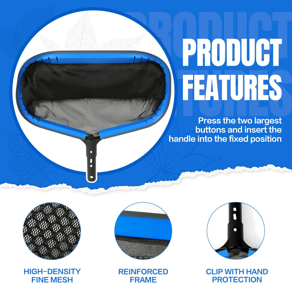 joyhalo Pool Skimmer Net with Pole,Upgraded Extra Wide Scoop Edge, Swimming Leaf Rake with 2.5FT-10FT Adjustable Aluminum Pole for Cleaning Leaves, Debris