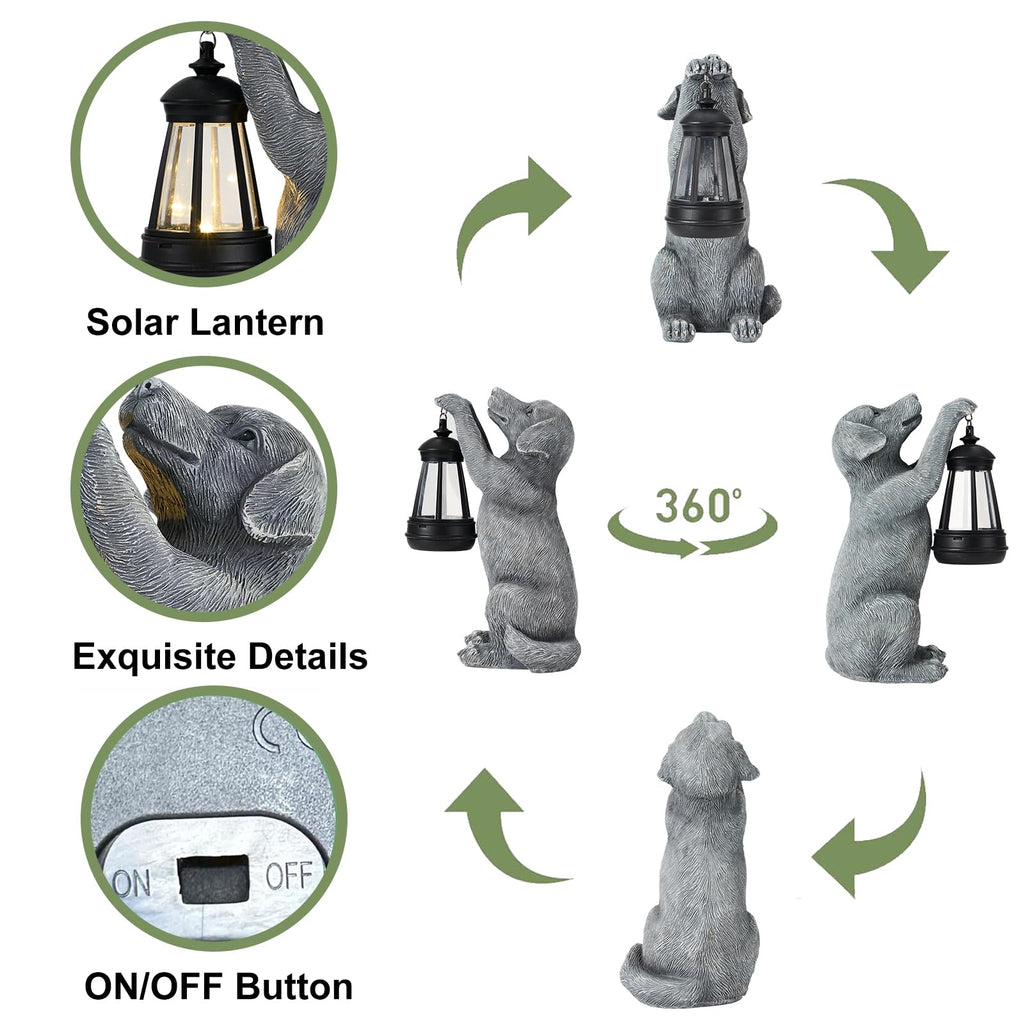 LXOUMEI Solar Dog Outdoor Statue, Garden Dog Figurines with Lantern