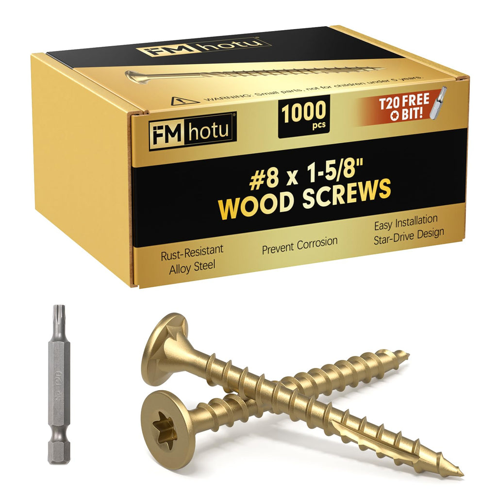 #8 x 1-5/8” Deck Screws, 1000Pcs Star Drive Wood Screws
