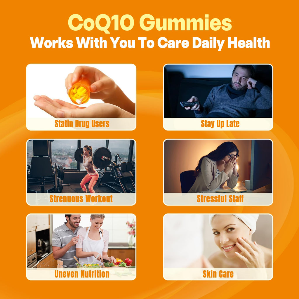 Sugar-Free CoQ10-250mg / 500mg Filled Gummies - Plus Omega-3, EPA + DHA, B3 & Zinc - Ultra Co Q-10 Supplements for Hear-t Health, Cellular Energy, Antioxidant Support, Up to 60 Day Supply, Vegan 60Cts