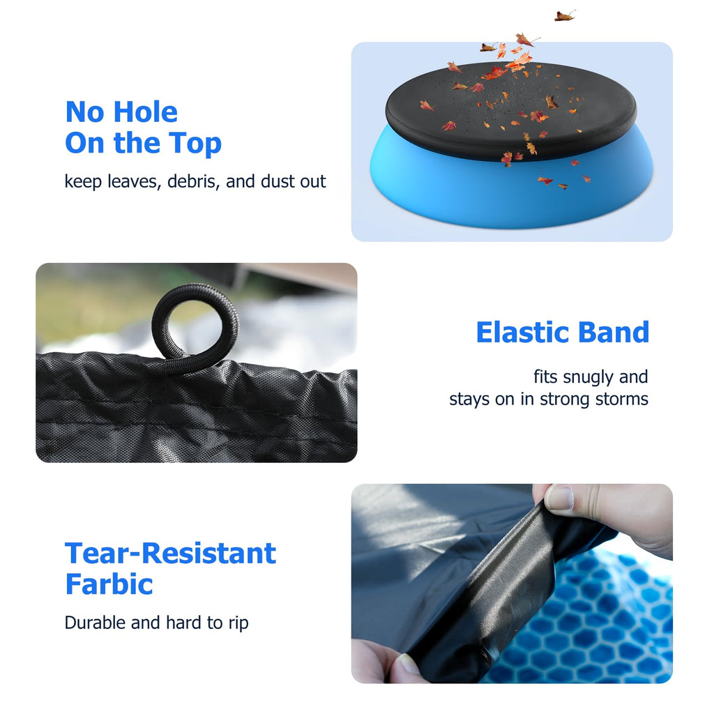 8 ft Round Pool Cover, Compatible with Intex/Bestway Outdoor Round Inflatable Above Ground Swimming Pool, Elastic Bands for Easy Installation, No Drain Holes, Prevent Leaves, Debris and Dust