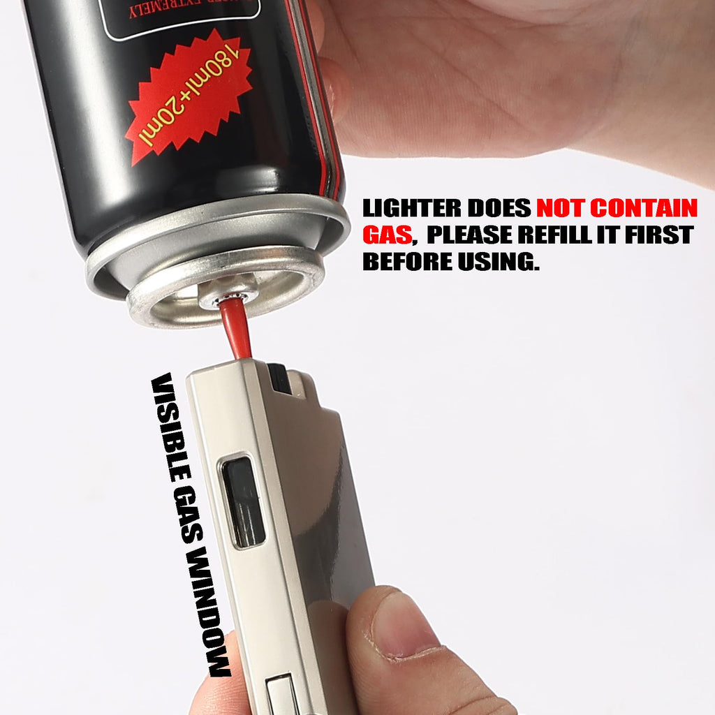 Copmotds Refillable Butane Torch Lighter with Keyhole and Visible Window, 2 Pack Adjustable Pocket Lighter and Perfect for Men, 1-Year Warranty, Great Gift Idea! Without Gas(Brushed Silver)