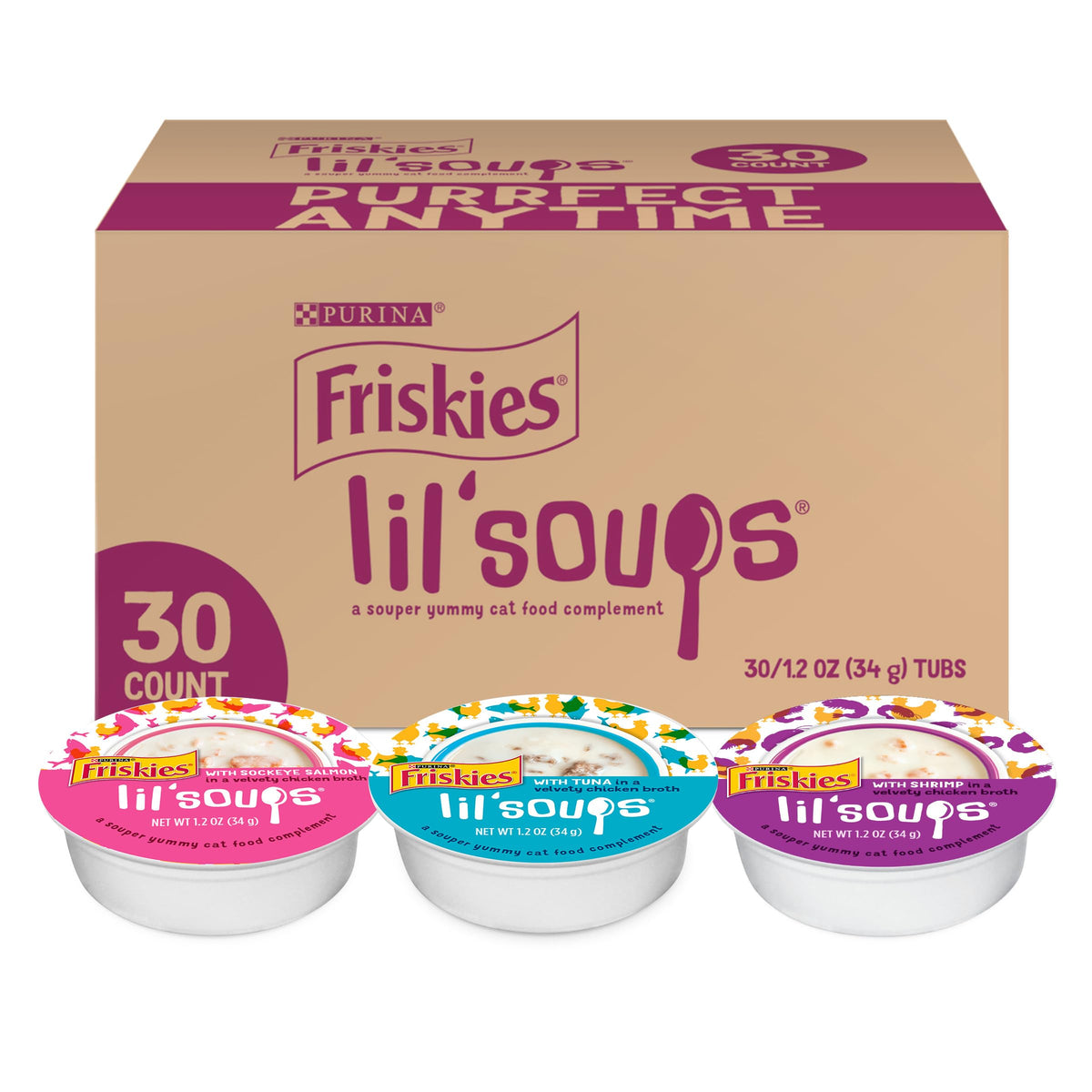 Purina Friskies Lil Soups Topper Variety Pack, 30 Count, 1.2 oz Cups