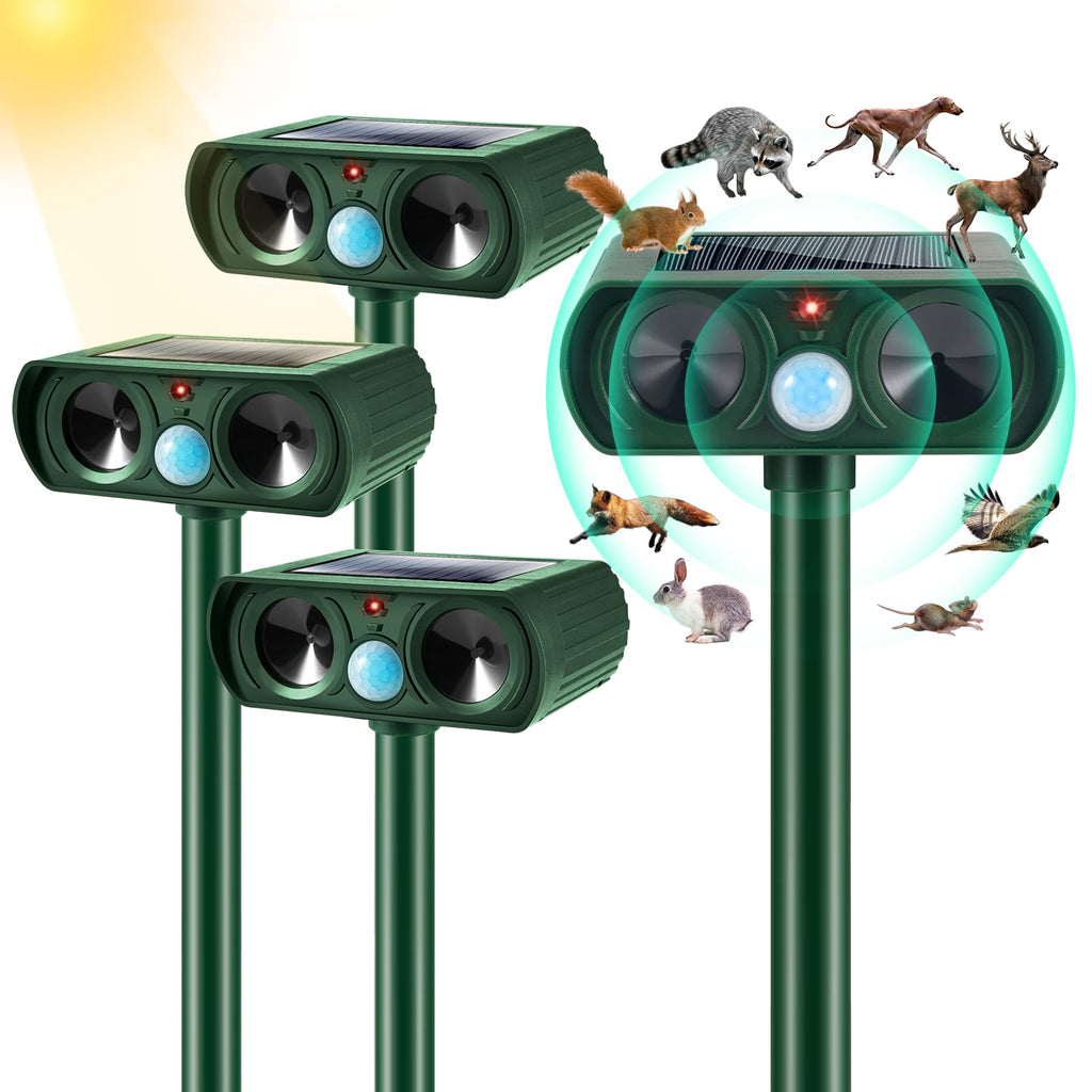 4 PCS Solar Animal Repeller, Ultrasonic Animal Repellent Outdoor with Motion Detection Cat Rabbit Repellent Deer Repellent Devices Waterproof Raccoon Dog Skunk Repellent Deterrent for Yard Garden Farm