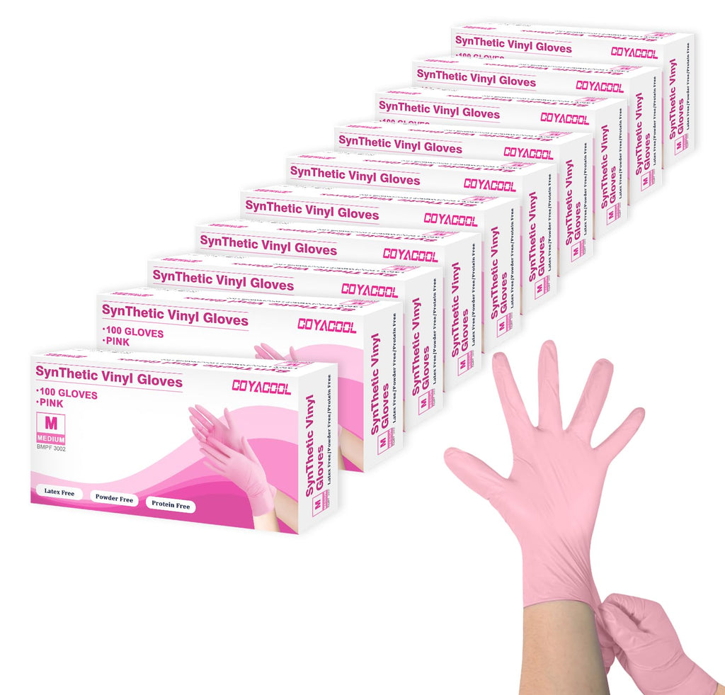 COYACOOL Disposable Gloves Medium, Nitrile and Vinyl Blend Material Gloves, Latex Free, 4 Mil 1000 Pc Food Grade Glove for Cleaning, Food Prep, Hair Dye, Tattoo, Pink