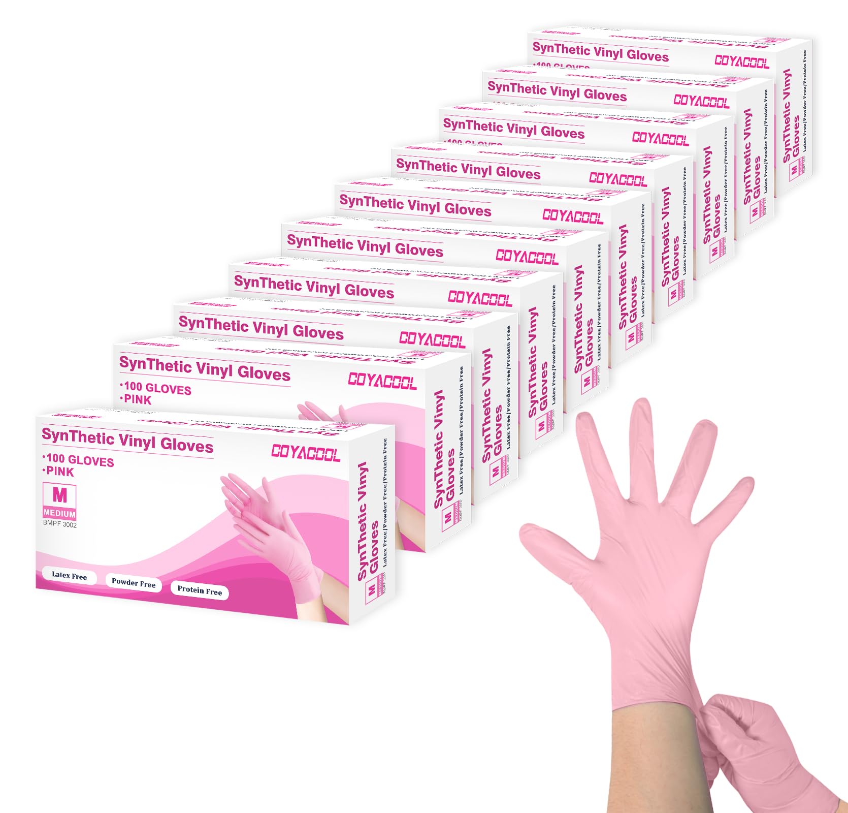 COYACOOL Disposable Gloves Medium, Nitrile and Vinyl Blend Material Gloves, Latex Free, 4 Mil 1000 Pc Food Grade Glove for Cleaning, Food Prep, Hair Dye, Tattoo, Pink