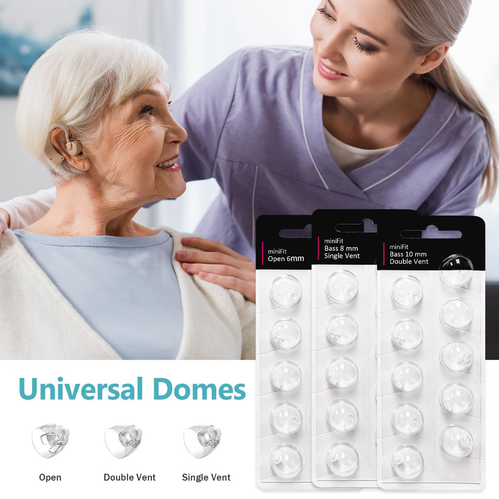 Open 8mm-Hearing Aid Domes for Oticon Minifit, Oticon Hearing Aid Supplies, Replacements Parts Accessories Universal Oticon Domes for Hearing Aids Cleaning Kits (30 Pcs)