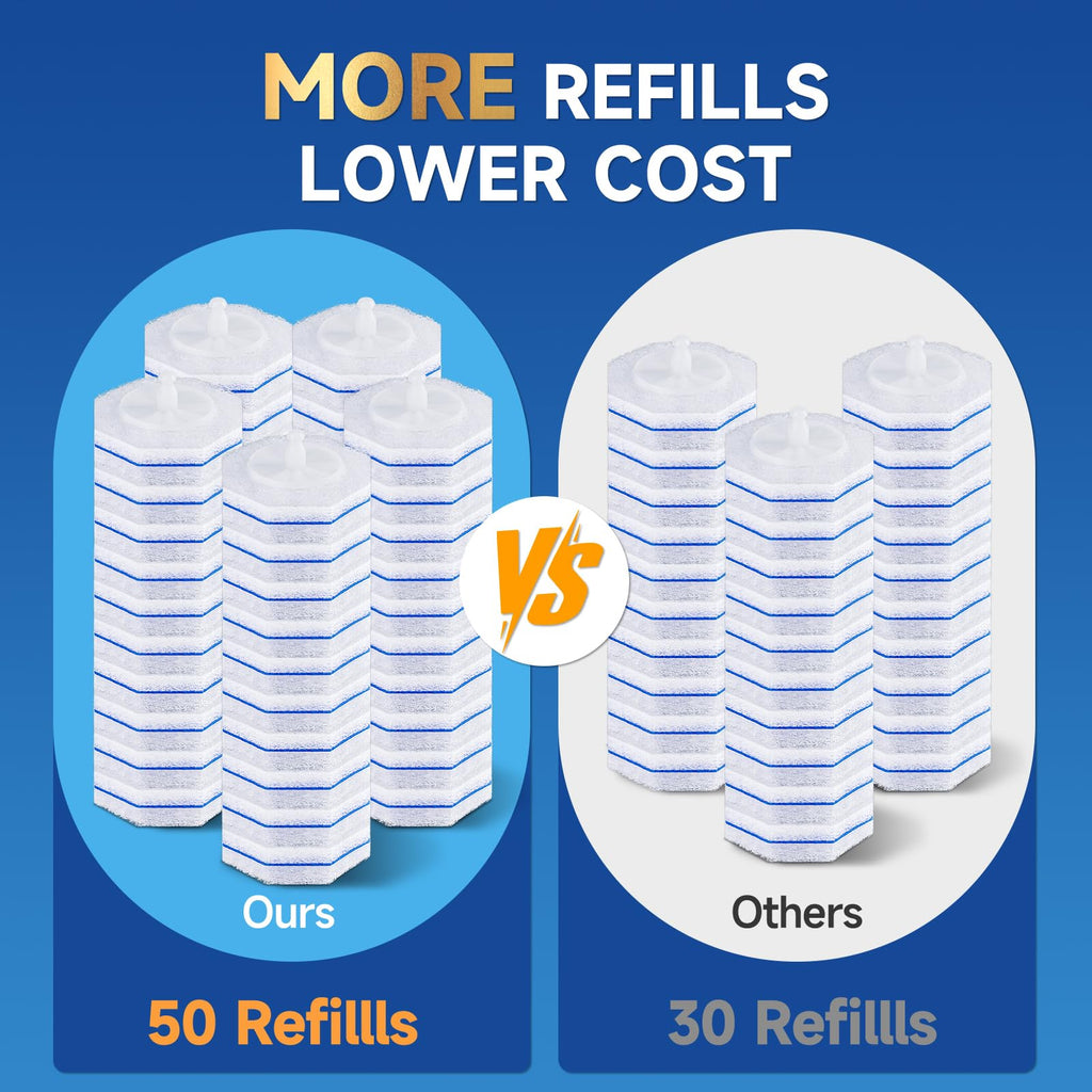 50 Count Toilet Wand Refills Compatible for Clorox, 5X Cleaning Power Toilet Bowl Cleaners & High-Density Disposable Toilet Brush Scrubber - No Falling Apart, Instant Foam Cleaning