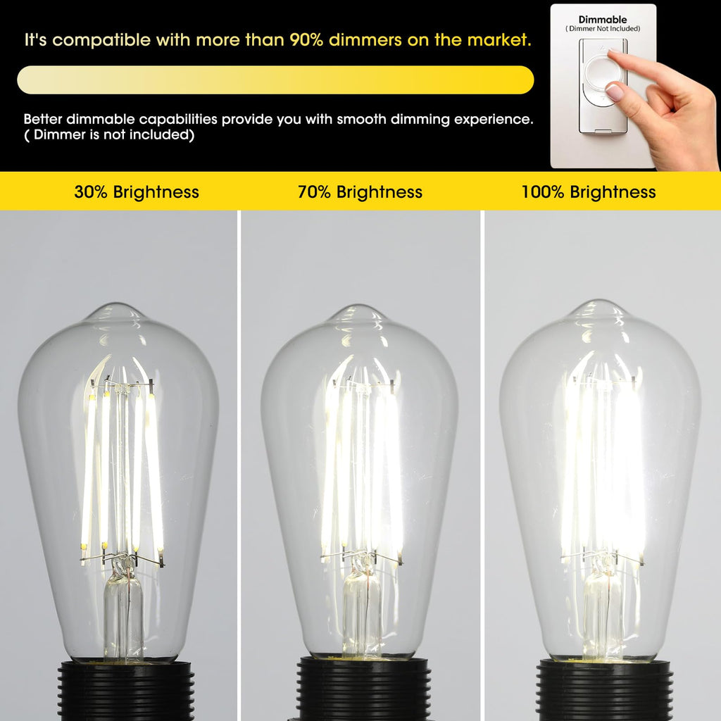 Gozelux LED Edison Bulbs 6W, Equivalent 60W, High Brightness Daylight White 5000K, 750 Lumens, ST58 Vintage LED Filament Bulbs with 90+ CRI, E26 Base, Dimmable, Clear Glass, Pack of 8