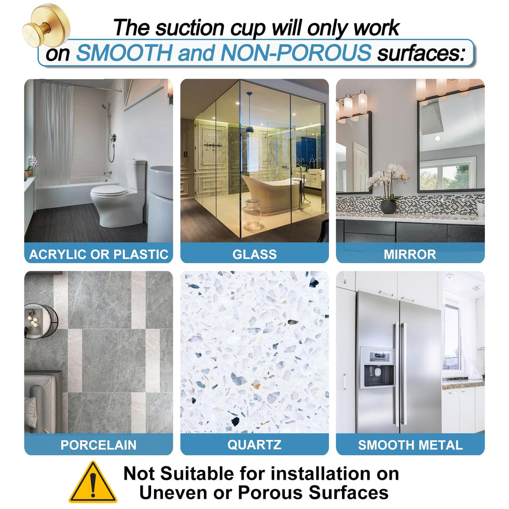 Hviiso Vacuum Suction Cup Hooks for Shower, Shower Hooks for Inside Shower Glass Window, Mirror, No Drill Towel Hooks for Bathrooms, Bath Robe Coat Looafh Wreath Hook for Hanging - 2 Pack, Gold