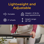 Drive Medical Overbed Table with Wheels - Secure Height Adjustment for Comfort - Non Tilt Surface - Smooth Rolling Design - Home & Hospital Use - Woodgrain Laminate Top - Silver Vein