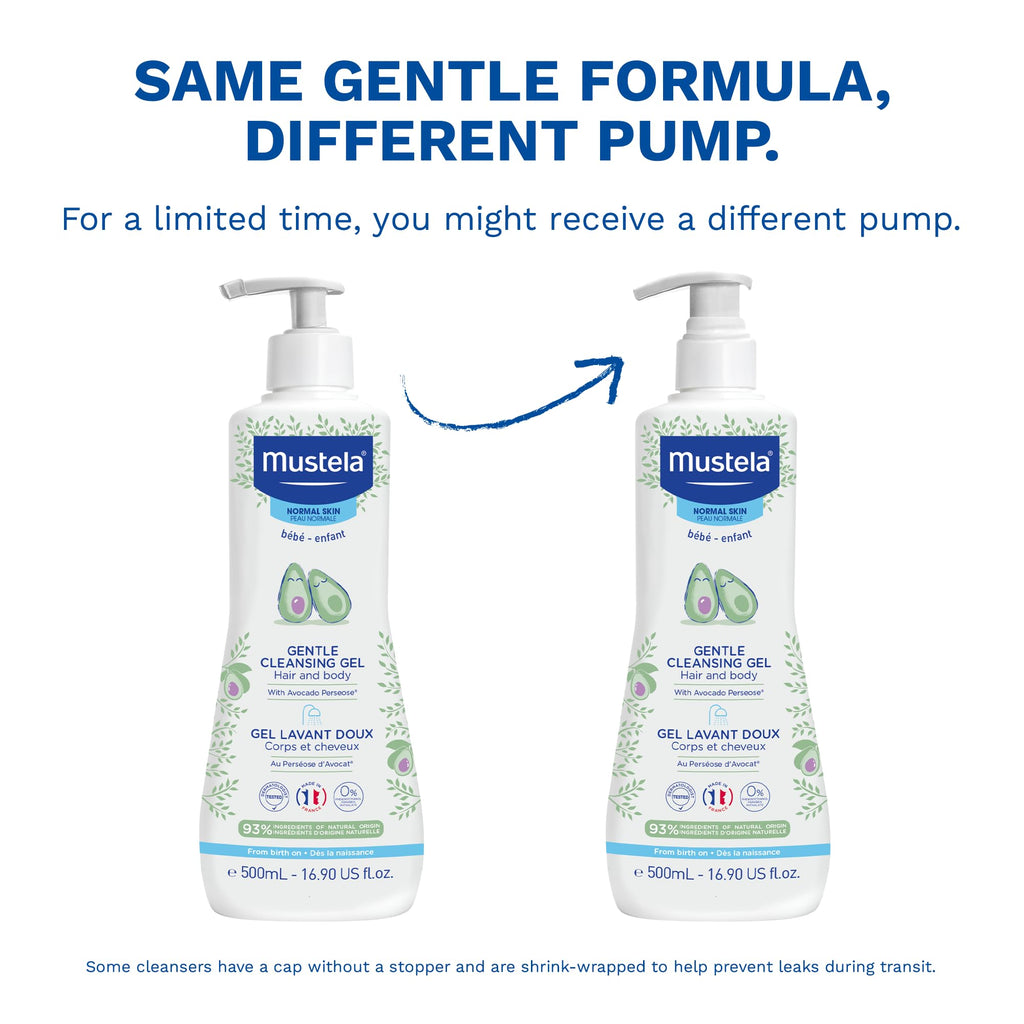 Mustela Gentle Cleansing Gel - Baby Wash for Delicate Skin and Hair - Newborn-Safe Cleanser - Crafted with Natural Avocado Perseose - Various Sizes - 16.90 fl. oz.