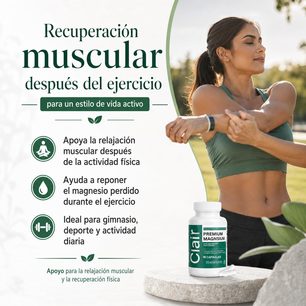 Clair Magnesio Premium, with B6 D3 Zinc – 4-in-1 Blend, Gentle on Stomach, Full Body Unwind – Muscle Relaxation + Digestive Comfort + Sleep Aid. (Glycinate, Malate, Citrate, Oxide) 90 Capsules