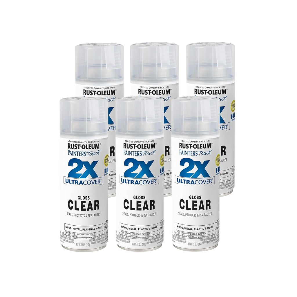Rust-Oleum 334029-6PK Painter's Touch 2X Ultra Cover Spray Paint, 12 oz, Gloss Clear, 6 Pack