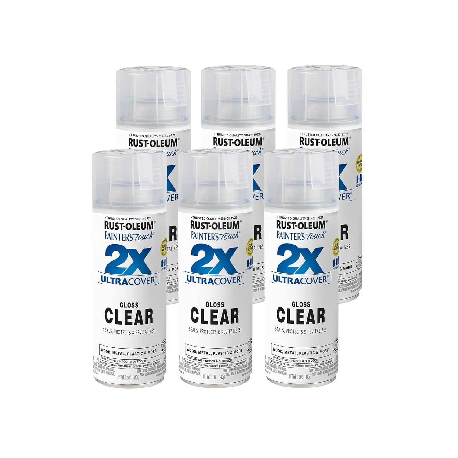 Rust-Oleum 334029-6PK Painter's Touch 2X Ultra Cover Spray Paint, 12 oz, Gloss Clear, 6 Pack