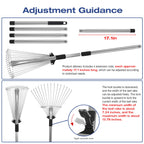 PEAKCLOUDS Adjustable Metal-Leaf Rake with Telescopic Handle - Lawn & Garden Tool for Grass, Leaves & Shrubs - Heavy Duty Yard Rake for Adults, Women & Kids