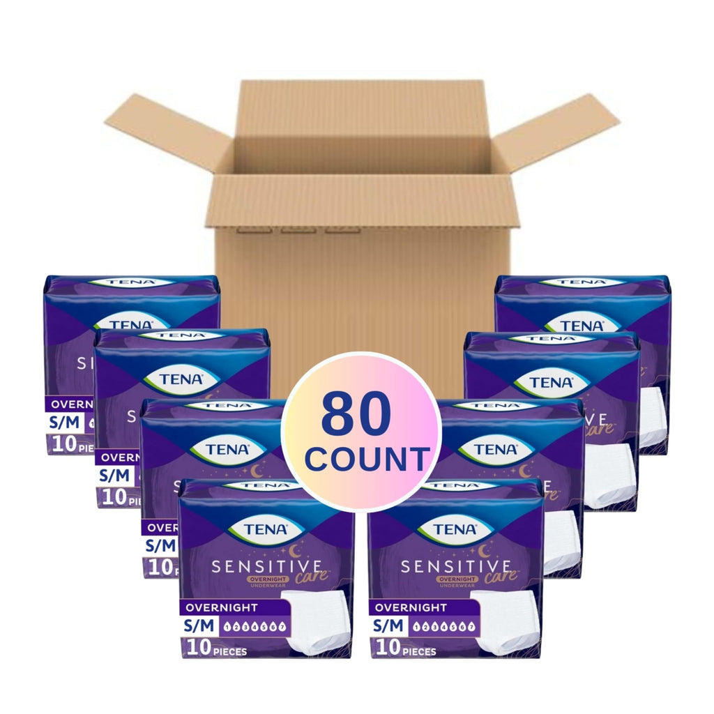 Tena Sensitive Care Overnight Incontinence Underwear for Women, Bladder Control and Postpartum, Small/Medium, 80 Count (Waist Size: 25in-35in)