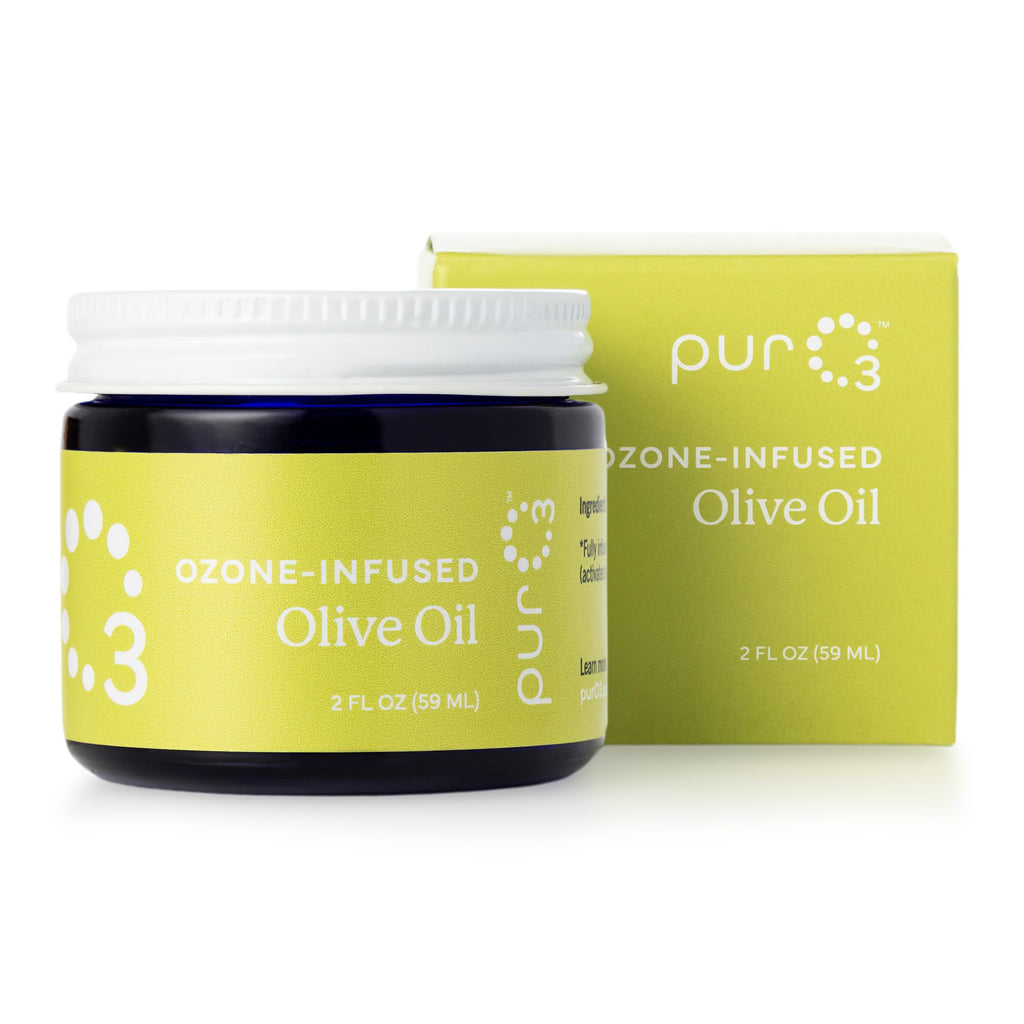 PurO3 Ozonated Olive Oil – Pure, Natural, Organic Skincare for Face & Body – Oxygenated Healing Lotion, Moisturizer & Beauty Cream in a Glass Jar – O3 Therapy Salve, 2 oz