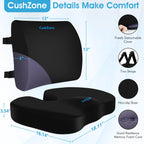 CushZone Seat Cushion, Lumbar Support Pillow with Adjustable Strap-Chair Cushions for Sciatica Pain Relief-with Washable Cover for Car, Travel and Wheelchair, Black, X-Large