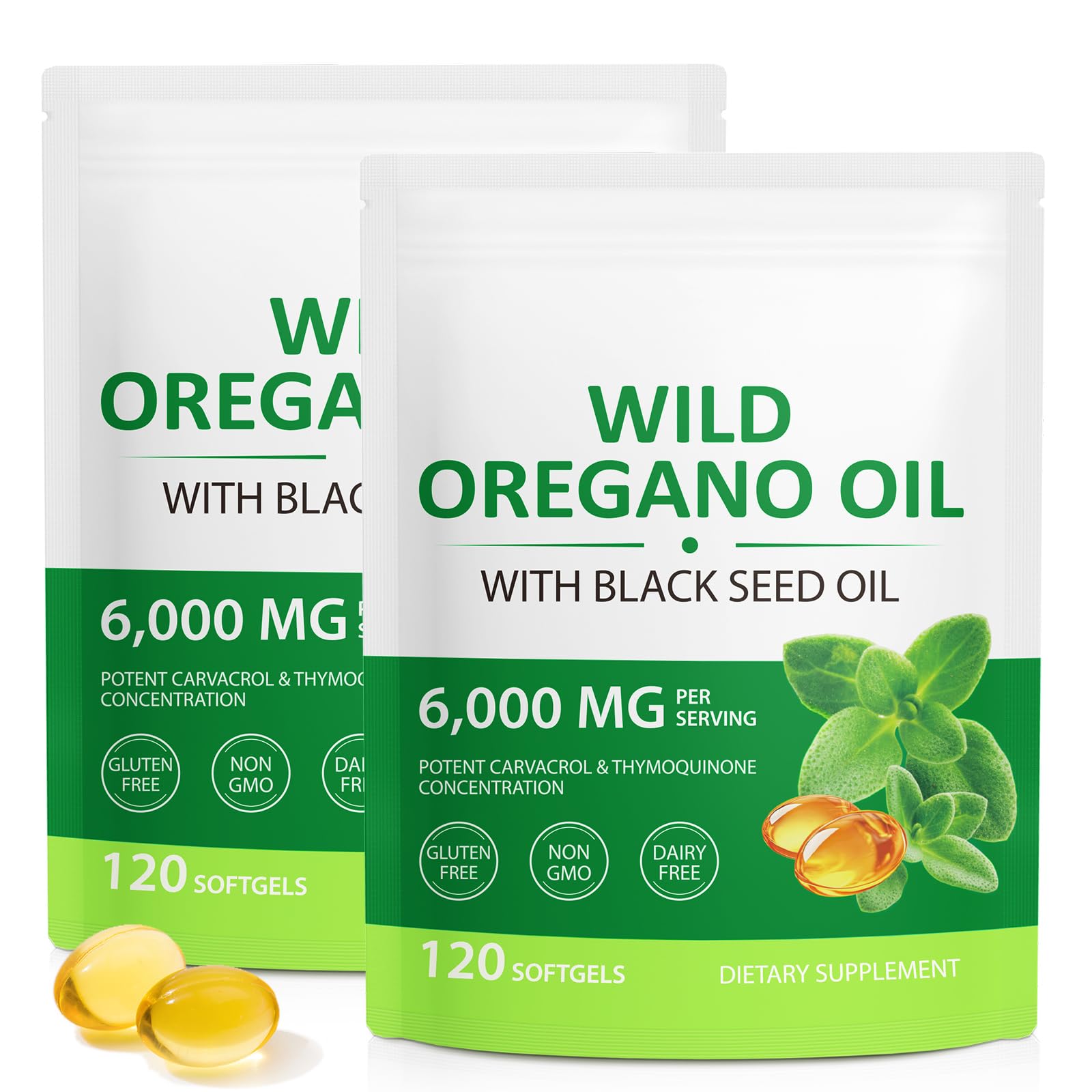 Cacukn Oil of Oregano Capsules with Black Seed Oil, 6000mg Oregano Oil & 200mg Black Seed Oil per Serving, Immune Support, Non-GMO, Gluten Free, 240 Softgels
