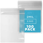 GPI - 2.5" x 3" Small Zip Bags, Clear Plastic Reclosable Jewelry Bags, 2.5 Mil Thick, with Resealable Zip Top Lock for Jewelry, Pills, Meds, Powders, Beads, Seeds, Candy, etc. - 100 Pack