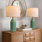 USumkky 20.5" Ceramic Table Lamps Set of 2 - Modern Farmhouse & Boho Style, Bedside Nightstand Lamps for Bedroom, Living Room End Table Lamps, Small Desk Lamp(Green)