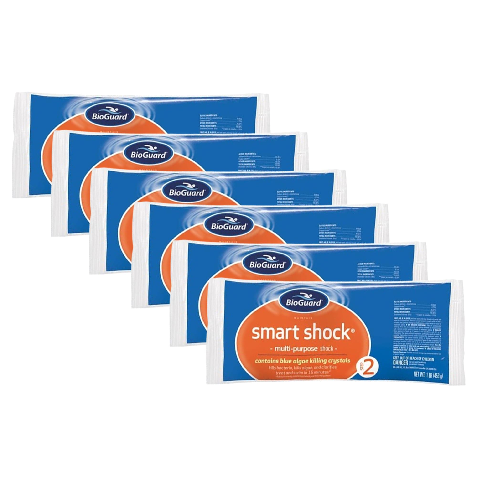 BioGuard Smart Shock 1 lb, Pack of 6, Algae Preventative, Swimming Pool Clarifier, Pool Shock Treatment, Multi-Purpose Shock for Pool Maintenance
