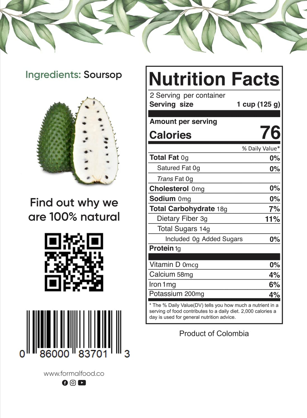 Soursop (Guanabana) Fruit 100% Natural And Real - No Added Sugar, No Preservatives - 8,82 Oz (Soursop Pack of 6)