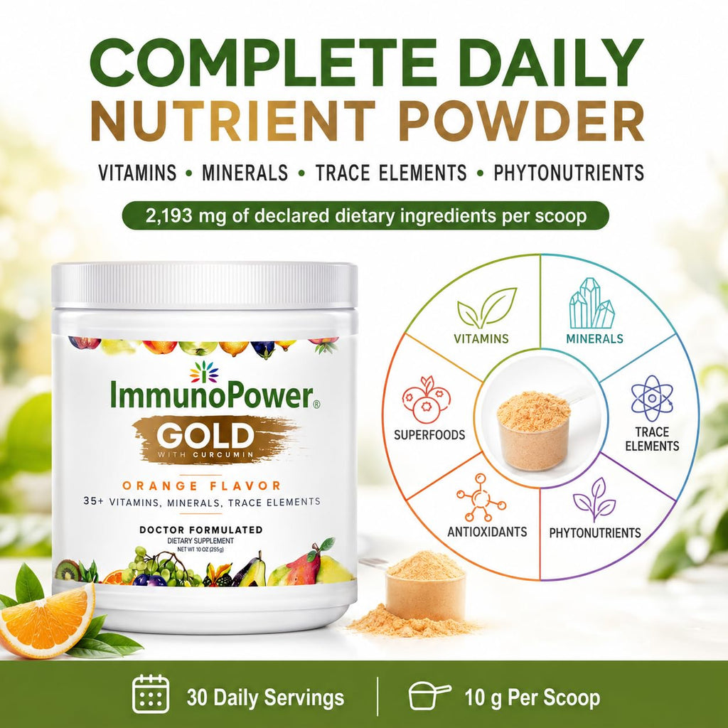 ImmunoPower Gold - High-Absorption Turmeric Root Extract & BioPerine Immune Booster - Doctor Formulated with 33+ Nutrients - Orange Flavor