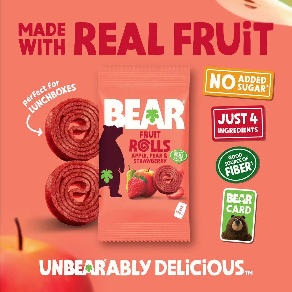 BEAR Fruit Rolls Strawberry 20g (Pack of 18) – Made with Real Fruit