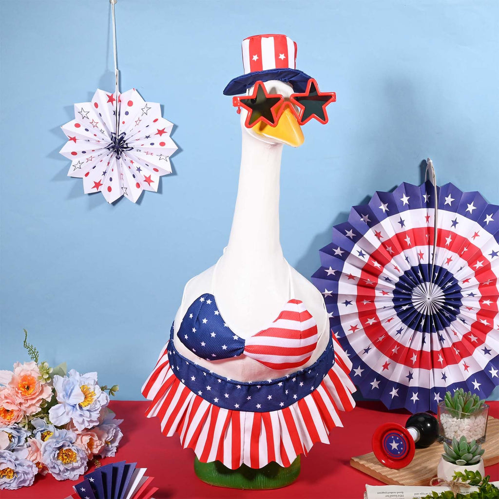 4th of July Bikini Goose Outfit Patriotic Porch Goose Clothes for Independence Day & Memorial Day Fits 23" Cement Plastic Goose Statue for USA 250th Anniversary Summer Outdoor Garden Yard Patio Decor